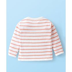 Babyhug Organic Cotton Full Sleeves Sweater Set Striped & Tiger Print - Peach & White