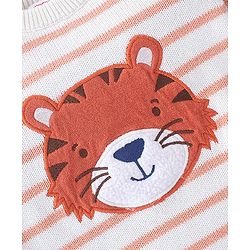 Babyhug Organic Cotton Full Sleeves Sweater Set Striped & Tiger Print - Peach & White