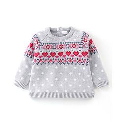 Babyhug Organic Cotton Full Sleeves Baby Sweater Set with Cap Hearts Design - Pink & Grey