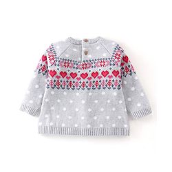 Babyhug Organic Cotton Full Sleeves Baby Sweater Set with Cap Hearts Design - Pink & Grey