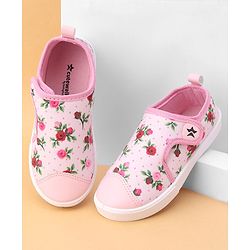 Cute Walk by Babyhug Casual Shoes Floral Print With Velcro Closure - Light Pink