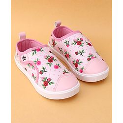 Cute Walk by Babyhug Casual Shoes Floral Print With Velcro Closure - Light Pink
