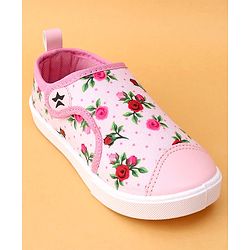 Cute Walk by Babyhug Casual Shoes Floral Print With Velcro Closure - Light Pink
