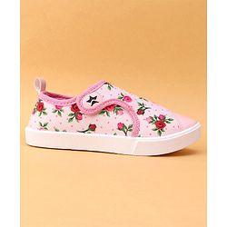 Cute Walk by Babyhug Casual Shoes Floral Print With Velcro Closure - Light Pink