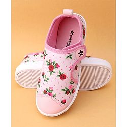 Cute Walk by Babyhug Casual Shoes Floral Print With Velcro Closure - Light Pink