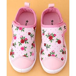 Cute Walk by Babyhug Casual Shoes Floral Print With Velcro Closure - Light Pink