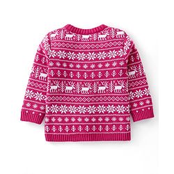 Babyhug Organic Cotton Knit Full Sleeves Sweater Set with Cap & Reindeer Design - Dark Pink