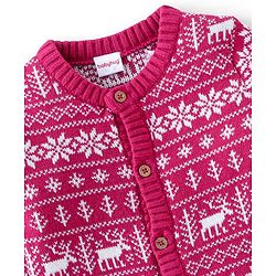 Babyhug Organic Cotton Knit Full Sleeves Sweater Set with Cap & Reindeer Design - Dark Pink