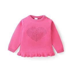Babyhug Organic Cotton Knit Full Sleeves Sweater Set Heart Design - Dark Pink