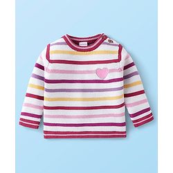 Babyhug Organic Cotton Full Sleeves Striped Baby Sweater Set Heart Design - Multicolor