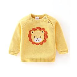 Babyhug Organic Full Sleeves Baby Sweater Set with Bear Design & Cap - Yellow & Red