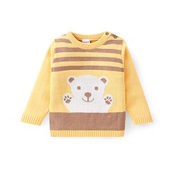 Babyhug Organic Full Sleeves Sweater Set & Cap with Bear Design - Yellow & Brown