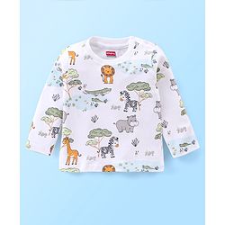 Babyhug Interlock Cotton Knit Full Sleeves Night Suit Jungle Print - White