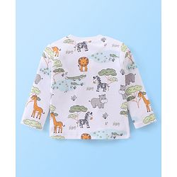 Babyhug Interlock Cotton Knit Full Sleeves Night Suit Jungle Print - White