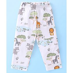 Babyhug Interlock Cotton Knit Full Sleeves Night Suit Jungle Print - White