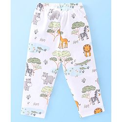 Babyhug Interlock Cotton Knit Full Sleeves Night Suit Jungle Print - White