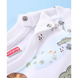 Babyhug Interlock Cotton Knit Full Sleeves Night Suit Jungle Print - White