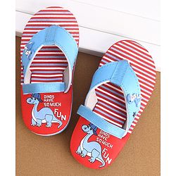 Cute Walk by Babyhug Dino Printed Flip Flops with Back Strap - Red & Blue