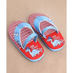 Cute Walk by Babyhug Dino Printed Flip Flops with Back Strap - Red & Blue