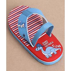 Cute Walk by Babyhug Dino Printed Flip Flops with Back Strap - Red & Blue