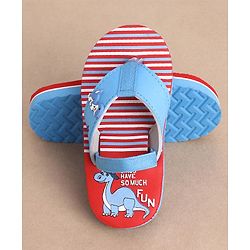 Cute Walk by Babyhug Dino Printed Flip Flops with Back Strap - Red & Blue