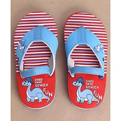 Cute Walk by Babyhug Dino Printed Flip Flops with Back Strap - Red & Blue