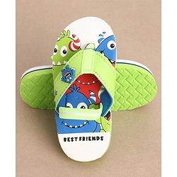 Cute Walk by Babyhug Monster Printed Flip Flops with Back Strap - Green