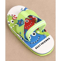 Cute Walk by Babyhug Monster Printed Flip Flops with Back Strap - Green