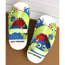 Cute Walk by Babyhug Monster Printed Flip Flops with Back Strap - Green