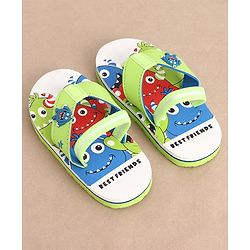 Cute Walk by Babyhug Monster Printed Flip Flops with Back Strap - Green