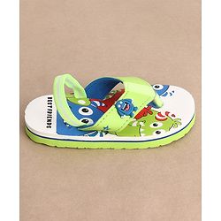 Cute Walk by Babyhug Monster Printed Flip Flops with Back Strap - Green