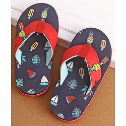 Cute Walk by Babyhug Slip On Style Flip Flops Fruit Graphics and Pineapple Applique - Navy