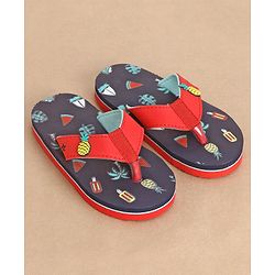 Cute Walk by Babyhug Slip On Style Flip Flops Fruit Graphics and Pineapple Applique - Navy