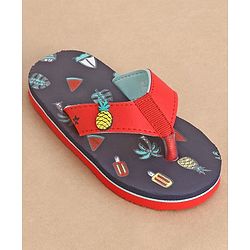 Cute Walk by Babyhug Slip On Style Flip Flops Fruit Graphics and Pineapple Applique - Navy