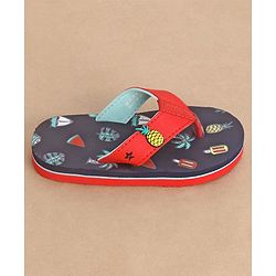 Cute Walk by Babyhug Slip On Style Flip Flops Fruit Graphics and Pineapple Applique - Navy