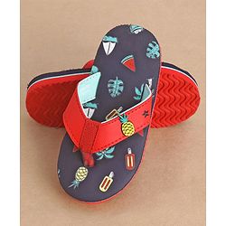 Cute Walk by Babyhug Slip On Style Flip Flops Fruit Graphics and Pineapple Applique - Navy