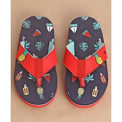 Cute Walk by Babyhug Slip On Style Flip Flops Fruit Graphics and Pineapple Applique - Navy