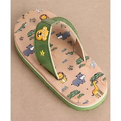 Cute Walk by Babyhug Slip On Flip Flops Animals Print - Green