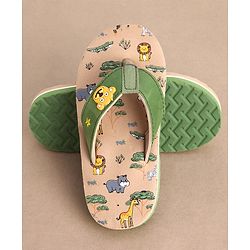Cute Walk by Babyhug Slip On Flip Flops Animals Print - Green