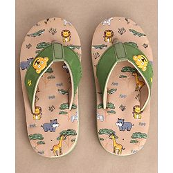 Cute Walk by Babyhug Slip On Flip Flops Animals Print - Green