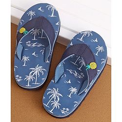 Cute Walk by Babyhug Slip On Style Palm Tree Graphics & Pineapple Applique Flip Flops - Blue