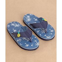 Cute Walk by Babyhug Slip On Style Palm Tree Graphics & Pineapple Applique Flip Flops - Blue