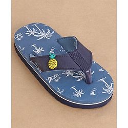 Cute Walk by Babyhug Slip On Style Palm Tree Graphics & Pineapple Applique Flip Flops - Blue
