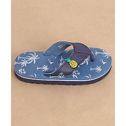 Cute Walk by Babyhug Slip On Style Palm Tree Graphics & Pineapple Applique Flip Flops - Blue