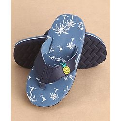 Cute Walk by Babyhug Slip On Style Palm Tree Graphics & Pineapple Applique Flip Flops - Blue