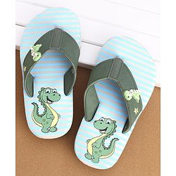 Cute Walk by Babyhug Striped & Dino Printed Slip On Flip Flops - Green & Blue