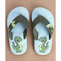 Cute Walk by Babyhug Striped & Dino Printed Slip On Flip Flops - Green & Blue