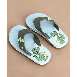 Cute Walk by Babyhug Striped & Dino Printed Slip On Flip Flops - Green & Blue