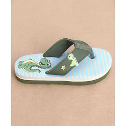 Cute Walk by Babyhug Striped & Dino Printed Slip On Flip Flops - Green & Blue