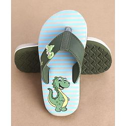 Cute Walk by Babyhug Striped & Dino Printed Slip On Flip Flops - Green & Blue
